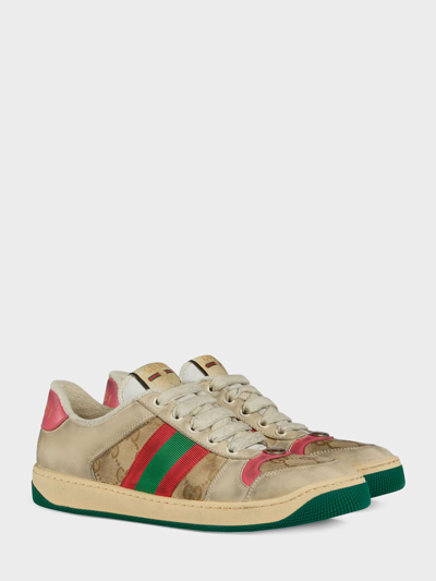 Shop Gucci Screener Sneakers In Beige/rosa
