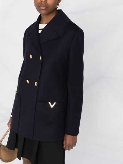 Shop Valentino Vgold Double-breasted Peacoat In Blue