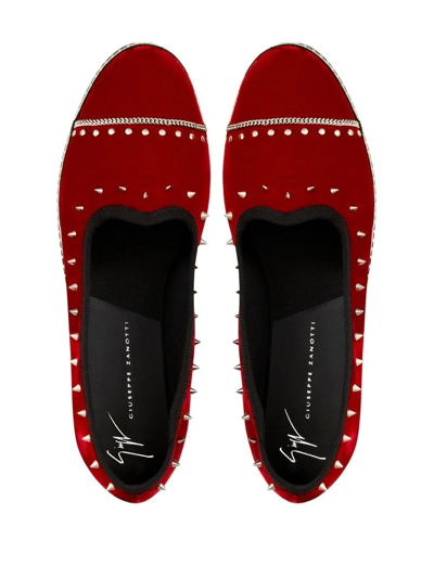Shop Giuseppe Zanotti Otium Velvet Loafers In Rot