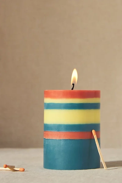 Shop British Colour Standard Striped Pillar Candle In Orange