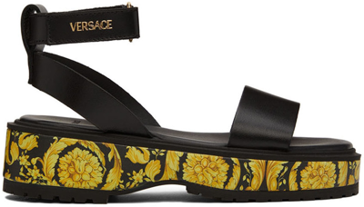 Shop Versace Kids Black Barocco Platform Sandals In 5b00v Black