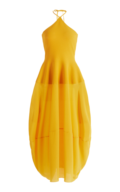Shop Stella Mccartney Knit; Silk Midi Halter Dress In Orange
