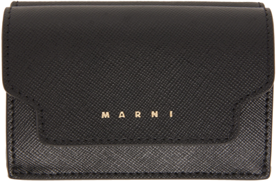 Shop Marni Black Saffiano Leather Trifold Wallet In Z360n Black