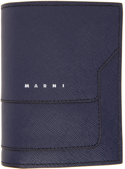 Shop Marni Navy Saffiano Leather Bifold Wallet In Z573n Blublack