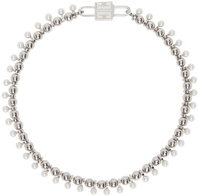Shop Givenchy Silver 4g Pearl Necklace In 040-silvery