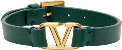 Shop Valentino Green Leather Vlogo Bracelet In Js8 English Green
