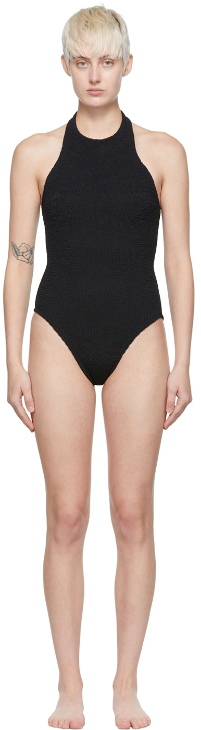 Shop Hunza G Black Polly One-piece Swimsuit In Black Crinkle