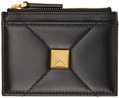 Shop Valentino Black Roman Stud Card Holder In 0no Nero