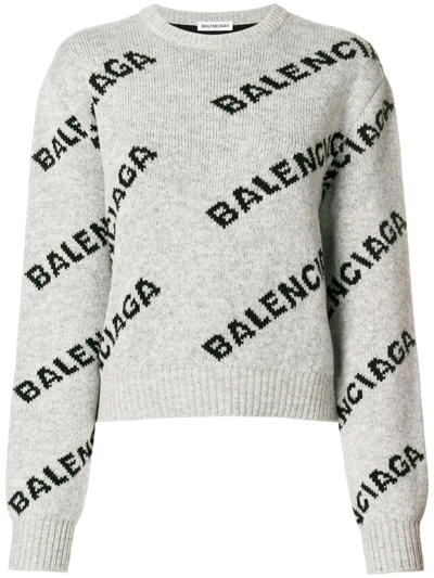 Shop Balenciaga Logo Sweater In Grey