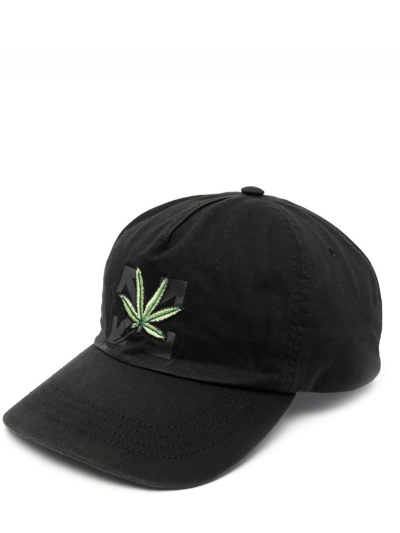 Shop Off-white Embroidered Leaf Black Baseball Cap In Nero