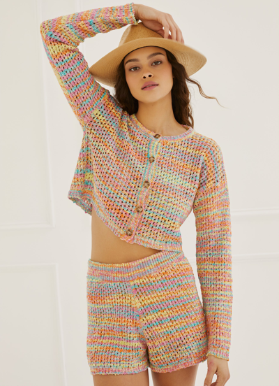 Shop Something Navy Cropped Multicolored Cardigan In Rainbow/multi