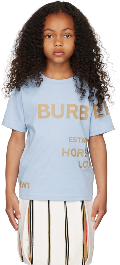 Shop Burberry Kids Blue Horseferry T-shirt In Powdered Blue