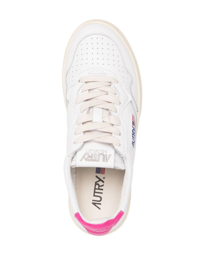 Autry White Logoed Leather Sneakers In White Bubble