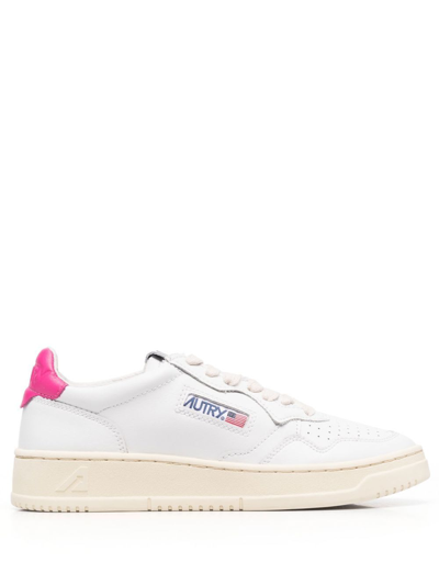 Autry White Logoed Leather Sneakers In White Bubble