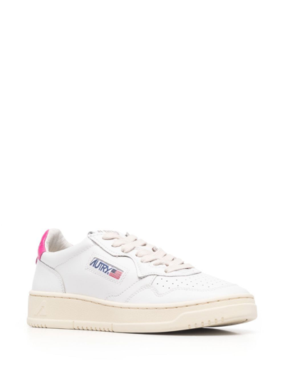 Autry White Logoed Leather Sneakers In White Bubble