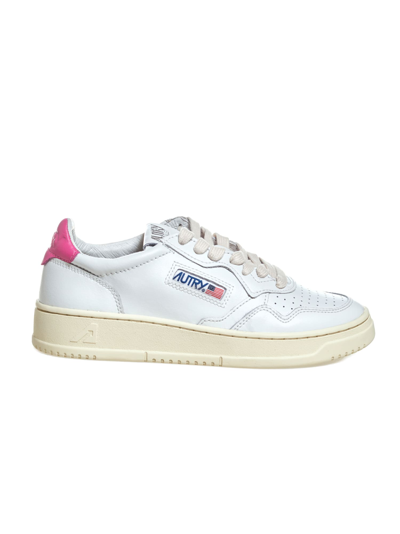 Autry White Logoed Leather Sneakers In White Bubble