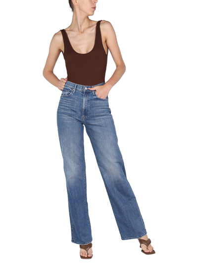 Shop Mother Jeans Wide Leg In Denim