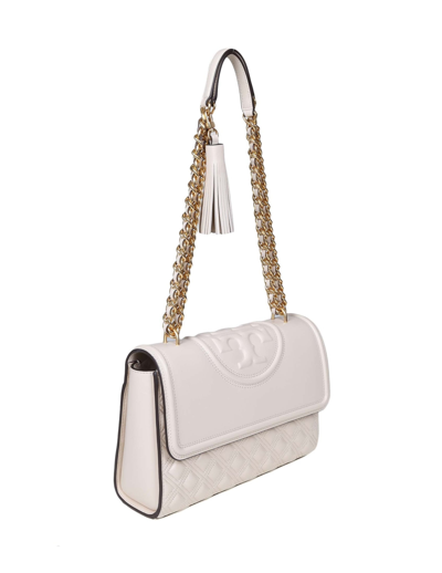 Shop Tory Burch Fleming Shoulder Strap In Cream Leather