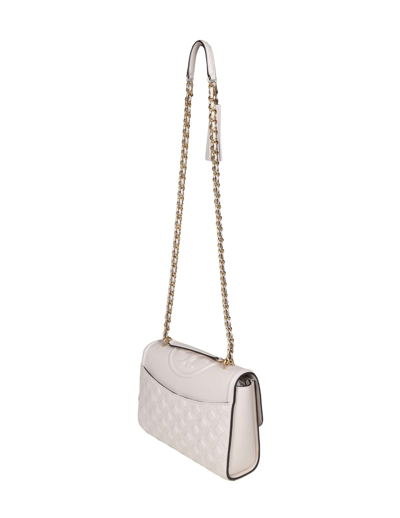 Shop Tory Burch Fleming Shoulder Strap In Cream Leather