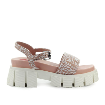 Shop Love Moschino Pink Platform Sandal With Logo In Rosa