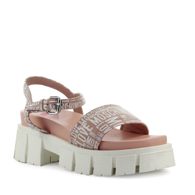 Shop Love Moschino Pink Platform Sandal With Logo In Rosa