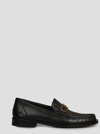 Shop Fendi Lock Loafers In Black