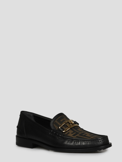 Shop Fendi Lock Loafers In Black