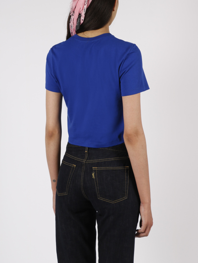 Shop Saint Laurent Monogram Embroidered T-shirt In Blue