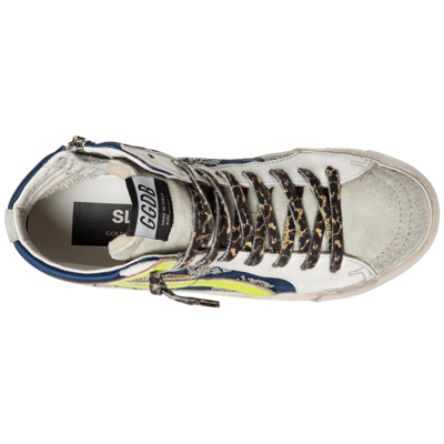 Shop Golden Goose Slide High-top Sneakers In Bluette Silver - Salmo
