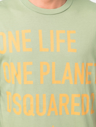 Shop Dsquared2 Light Green Man T-shirt With Print One Life One Planet