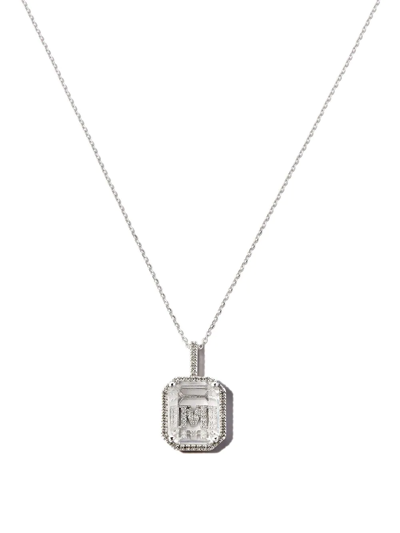 Shop Mateo 14kt White Gold M Initial Diamond Frame Pendant Necklace In Silver