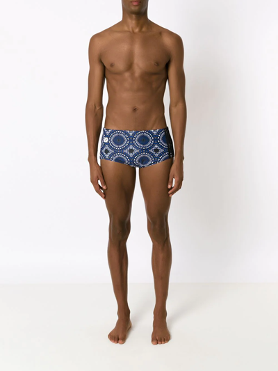Shop Amir Slama Side-stripe Abstract Swimming Shorts In Blue