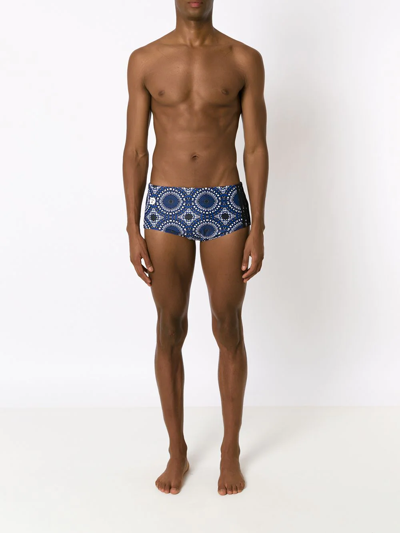 Amir Slama Side-stripe Abstract Swimming Shorts In Blue