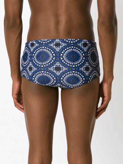 Shop Amir Slama Side-stripe Abstract Swimming Shorts In Blue