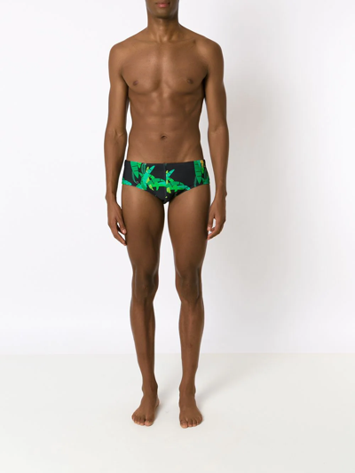 Shop Amir Slama Leaf-print Swimming Trunks In Black