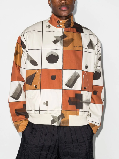 Shop Undercover Geometric-print Bomber Jacket In Neutrals