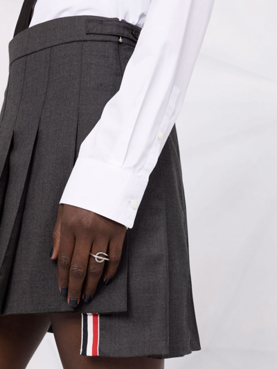 Thom Browne Wool Miniskirt With Pleated Design And Side Stripe Detail In Grey