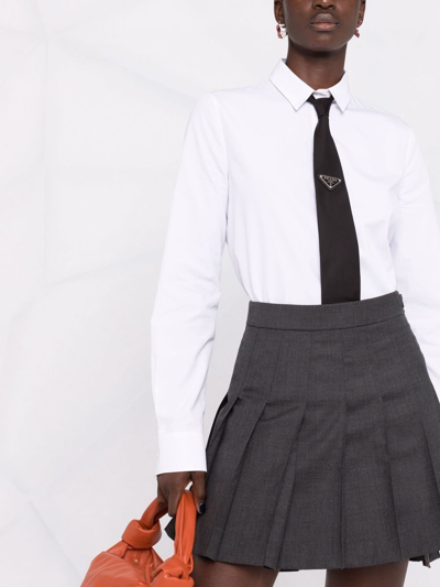 Thom Browne Wool Miniskirt With Pleated Design And Side Stripe Detail In Grey