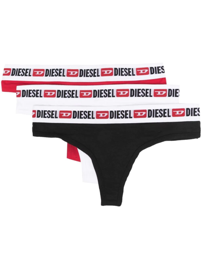 Shop Diesel Ufst-stars Thongs (pack Of Three) In White