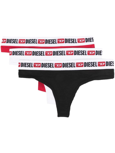 Diesel Logo-tape Three-pack Thong In White