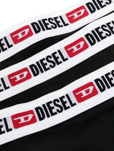 Diesel Pack-of-three Logo-waistband Thongs In Black