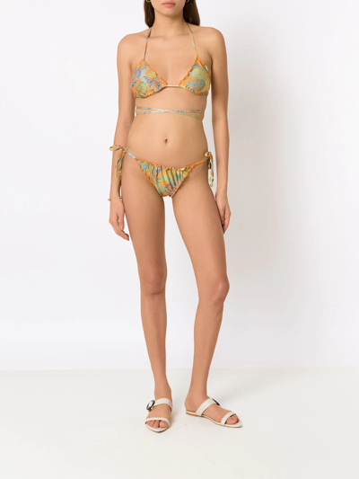 Shop Amir Slama Palm Leaf Print Triangle Bikini In Orange