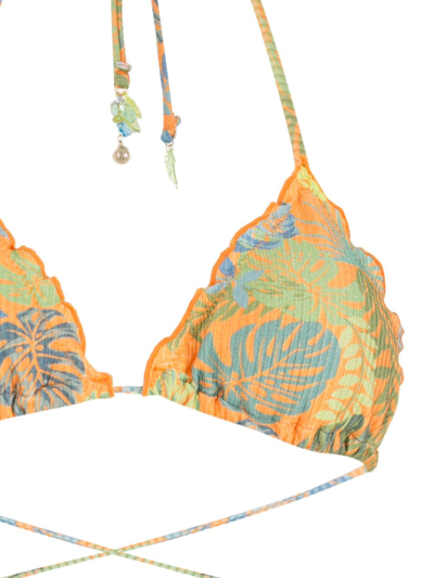 Shop Amir Slama Palm Leaf Print Triangle Bikini In Orange