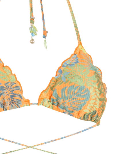 Amir Slama Palm Leaf Print Triangle Bikini In Orange