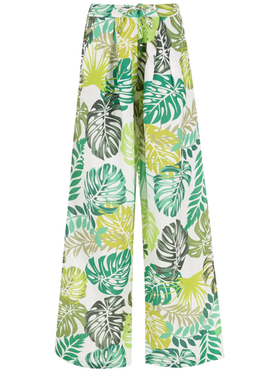 Shop Amir Slama Palm Leaf Print Straight Trousers In White