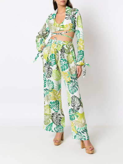 Amir Slama Palm Leaf Print Straight Trousers In White
