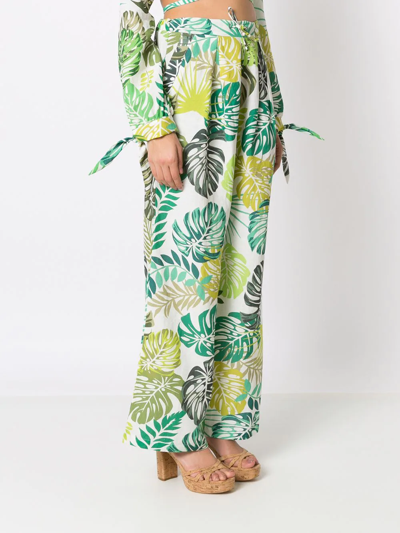 Shop Amir Slama Palm Leaf Print Straight Trousers In White