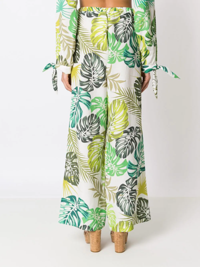 Amir Slama Palm Leaf Print Straight Trousers In White