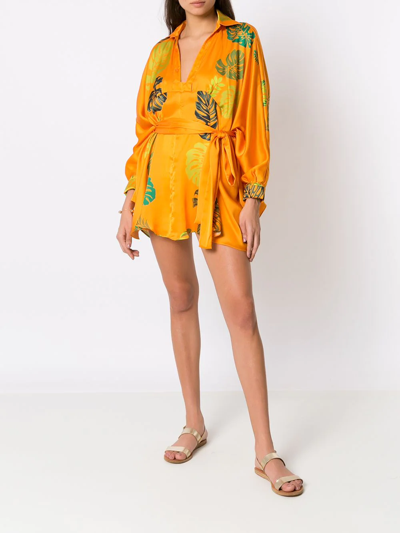 Amir Slama Palm Leaf Print Beach Dress In Orange