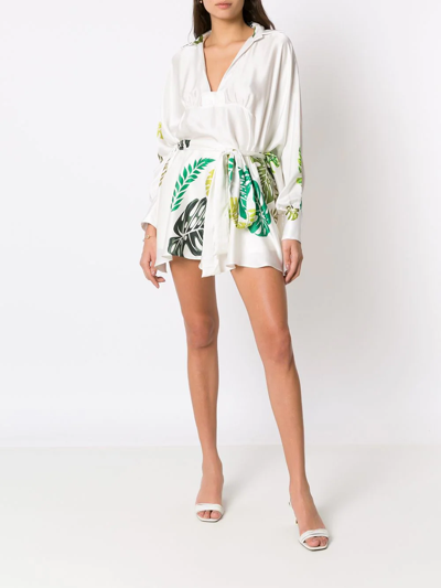 Amir Slama Palm Leaf Print Beach Dress In White